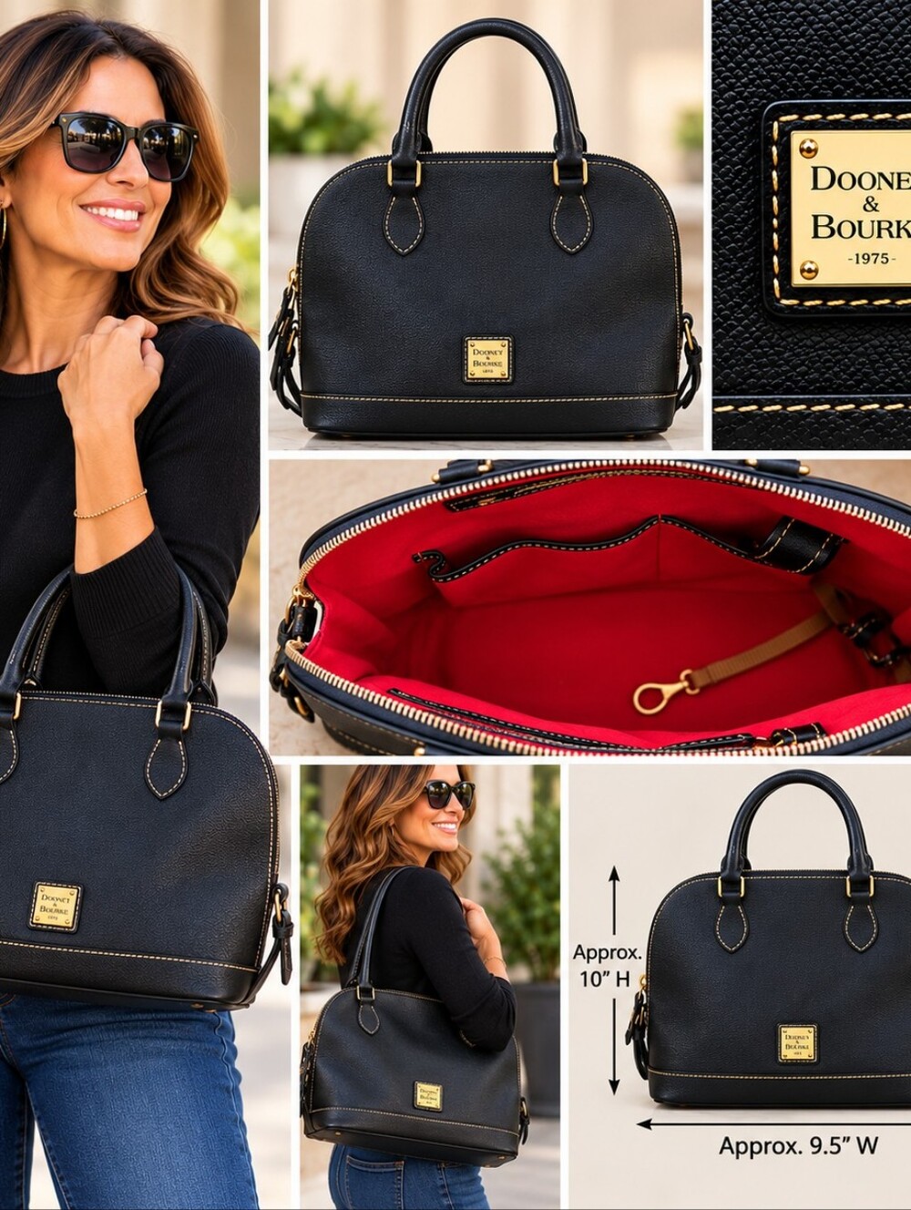 Dooney & Bourke Black Satchel Handbag – Red Interior – Dust Bag